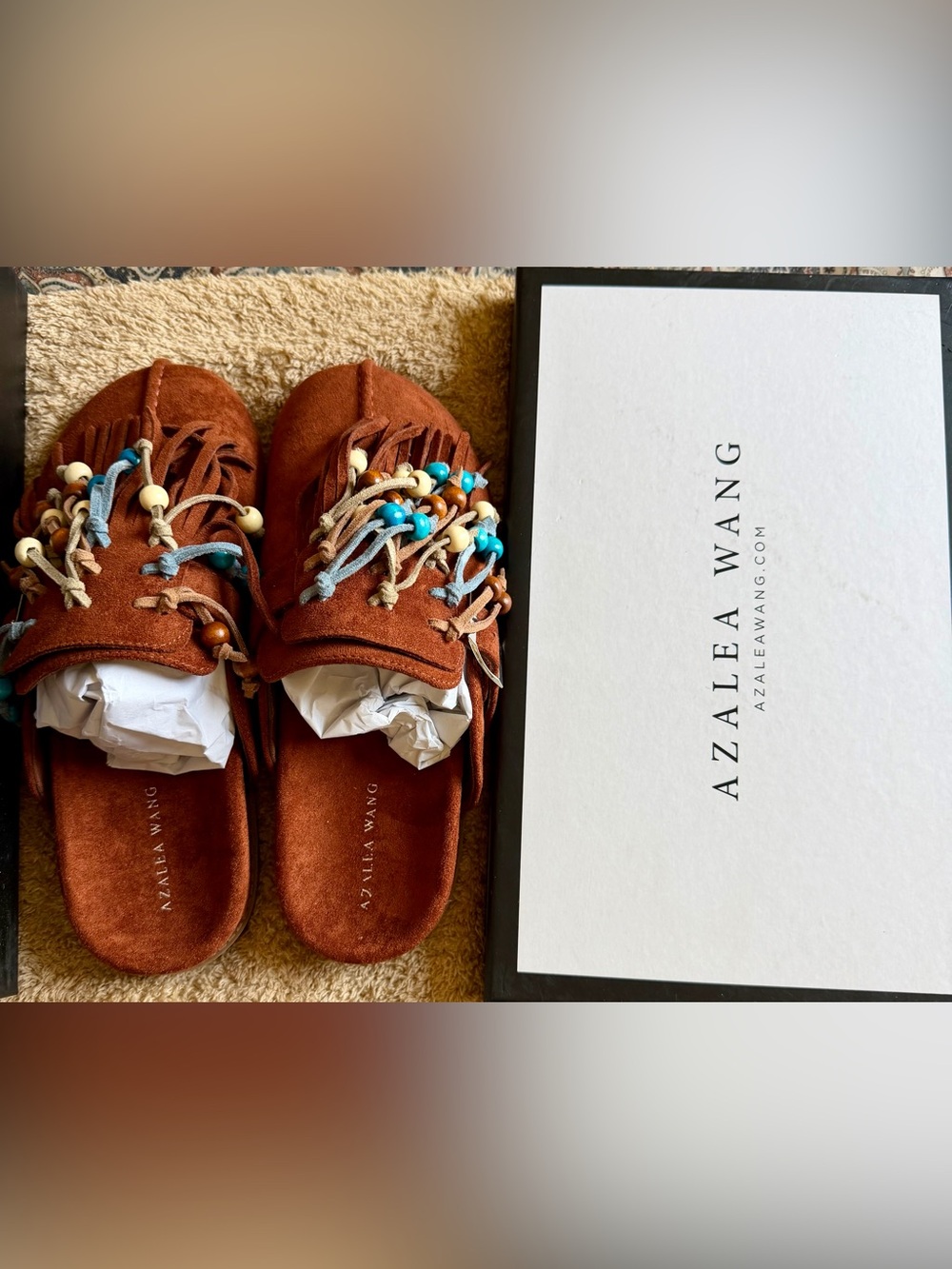 Azalea Wang Abeille Brown Tassel Flat Mule NWT  Size 7.5
